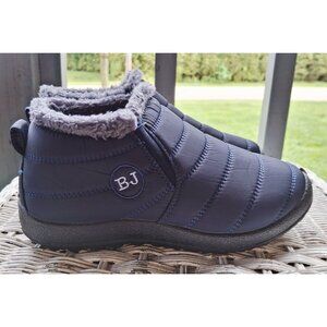 Womens BJ Warm Fur-Lined Slip-On Winter Shoes Size 39 Navy Blue Cozycore